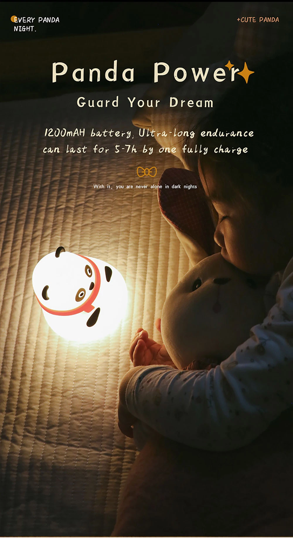 Luz Quitamiedos Bebe Color Changing Silicone Cute Small Panda Rabbit Night Lamp