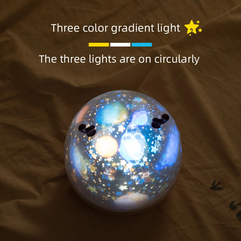 Beauty Tricolor Cute Deer Shape USB Recharging LED Lamp Room Decoration Christmas Gift with 6 Kingds Projection