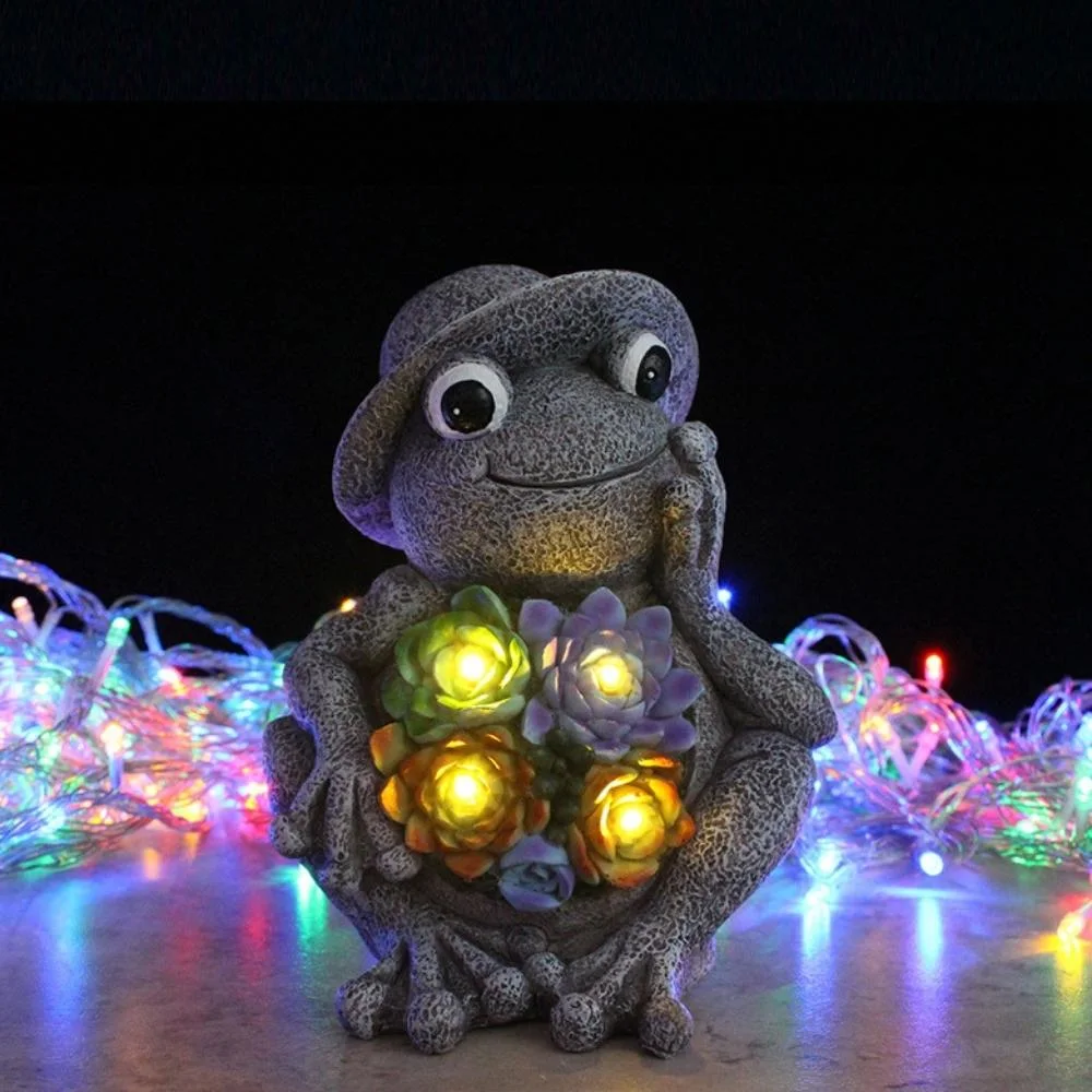 Resin Frog Decor Garden Statues Succulent Frogs Solar Lights Suitable for Yard Lawn Yard Decoration Ornaments Bl20047