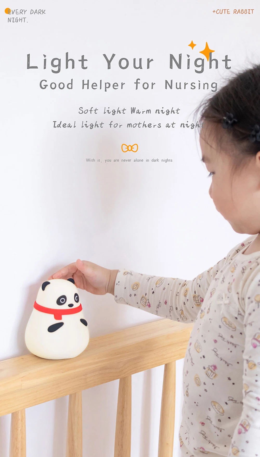 Luz Quitamiedos Bebe Color Changing Silicone Cute Small Panda Rabbit Night Lamp