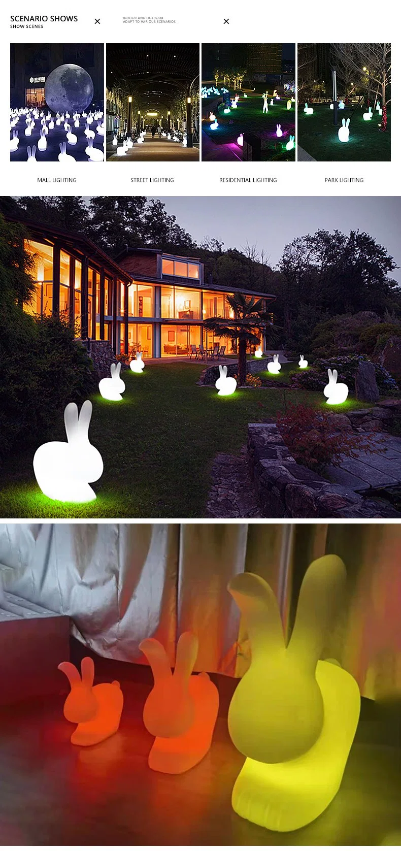 Creative Children′s Gift Remote Control Dimming Touch Sensor USB Charging LED Night Light PE Rabbit Lamp