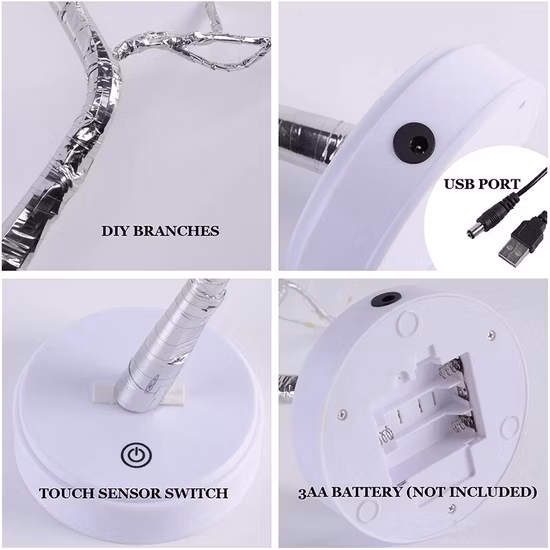 탁상 조명 트리 LED 크리스마스 장식 테이블 트리 램프 조명, 배터리/USB 작동, 결혼식 파티 선물 실내 야외 DIY 인공 나무